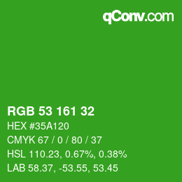 Color code: RGB 53 161 32 | qconv.com