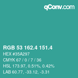 カラーコード: RGB 53 162.4 151.4 | qconv.com