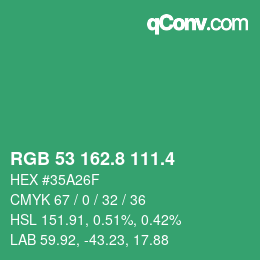 カラーコード: RGB 53 162.8 111.4 | qconv.com