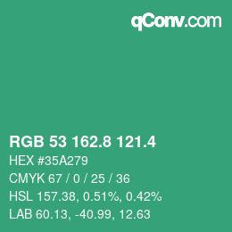 カラーコード: RGB 53 162.8 121.4 | qconv.com