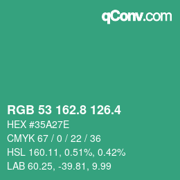 カラーコード: RGB 53 162.8 126.4 | qconv.com