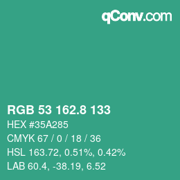 カラーコード: RGB 53 162.8 133 | qconv.com