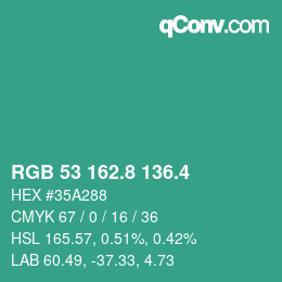 カラーコード: RGB 53 162.8 136.4 | qconv.com