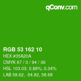 カラーコード: RGB 53 162 10 | qconv.com