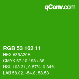 カラーコード: RGB 53 162 11 | qconv.com