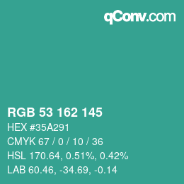 颜色代码: RGB 53 162 145 | qconv.com