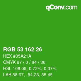 Color code: RGB 53 162 26 | qconv.com
