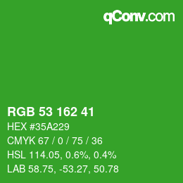 Color code: RGB 53 162 41 | qconv.com
