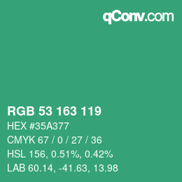 カラーコード: RGB 53 163 119 | qconv.com
