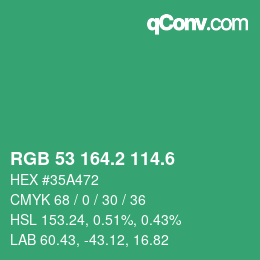 カラーコード: RGB 53 164.2 114.6 | qconv.com