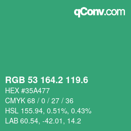 カラーコード: RGB 53 164.2 119.6 | qconv.com