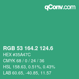 カラーコード: RGB 53 164.2 124.6 | qconv.com