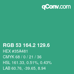 カラーコード: RGB 53 164.2 129.6 | qconv.com