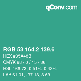 カラーコード: RGB 53 164.2 139.6 | qconv.com