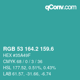 カラーコード: RGB 53 164.2 159.6 | qconv.com