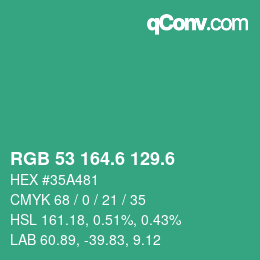 カラーコード: RGB 53 164.6 129.6 | qconv.com
