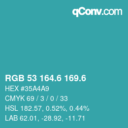 カラーコード: RGB 53 164.6 169.6 | qconv.com