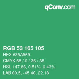 カラーコード: RGB 53 165 105 | qconv.com