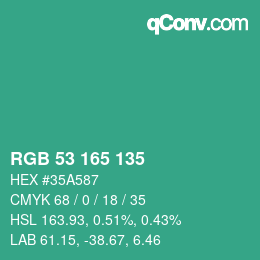 カラーコード: RGB 53 165 135 | qconv.com
