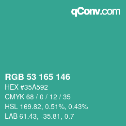 カラーコード: RGB 53 165 146 | qconv.com