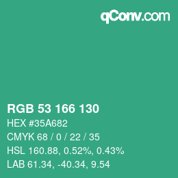 Color code: RGB 53 166 130 | qconv.com