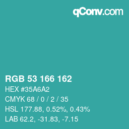 Color code: RGB 53 166 162 | qconv.com