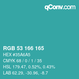 Color code: RGB 53 166 165 | qconv.com