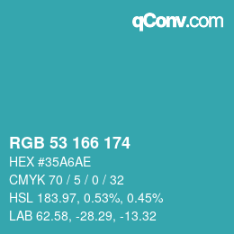 Color code: RGB 53 166 174 | qconv.com