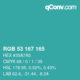 Color code: RGB 53 167 165 | qconv.com