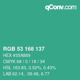 Code couleur: RGB 53 168 137 | qconv.com