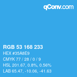 Color code: RGB 53 168 233 | qconv.com