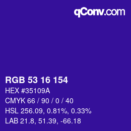 Color code: RGB 53 16 154 | qconv.com