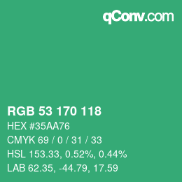 Color code: RGB 53 170 118 | qconv.com