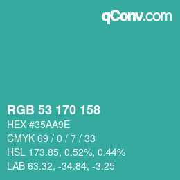 Color code: RGB 53 170 158 | qconv.com