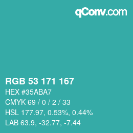 Color code: RGB 53 171 167 | qconv.com