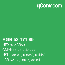 カラーコード: RGB 53 171 89 | qconv.com