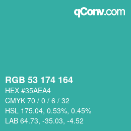 Color code: RGB 53 174 164 | qconv.com