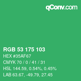 Color code: RGB 53 175 103 | qconv.com