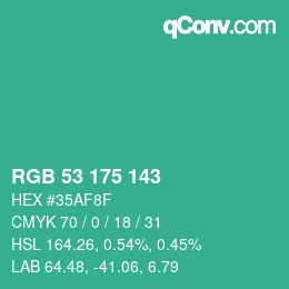カラーコード: RGB 53 175 143 | qconv.com