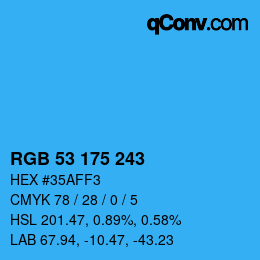 Color code: RGB 53 175 243 | qconv.com