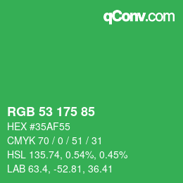 カラーコード: RGB 53 175 85 | qconv.com