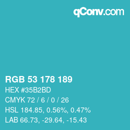 カラーコード: RGB 53 178 189 | qconv.com