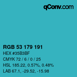 Color code: RGB 53 179 191 | qconv.com