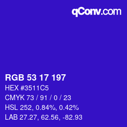 Color code: RGB 53 17 197 | qconv.com