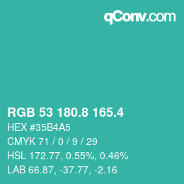 カラーコード: RGB 53 180.8 165.4 | qconv.com