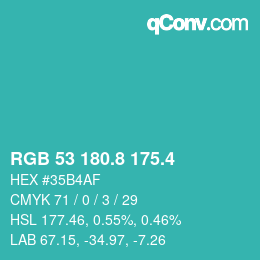 カラーコード: RGB 53 180.8 175.4 | qconv.com