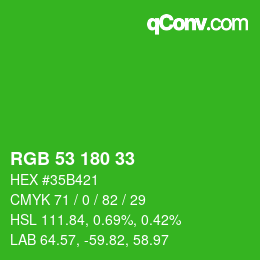 Color code: RGB 53 180 33 | qconv.com