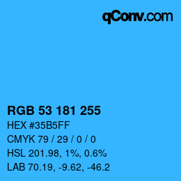 Color code: RGB 53 181 255 | qconv.com