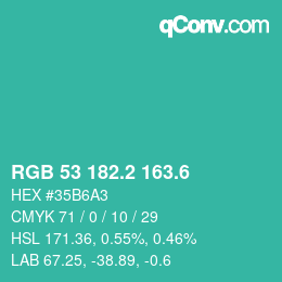 カラーコード: RGB 53 182.2 163.6 | qconv.com