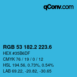 カラーコード: RGB 53 182.2 223.6 | qconv.com